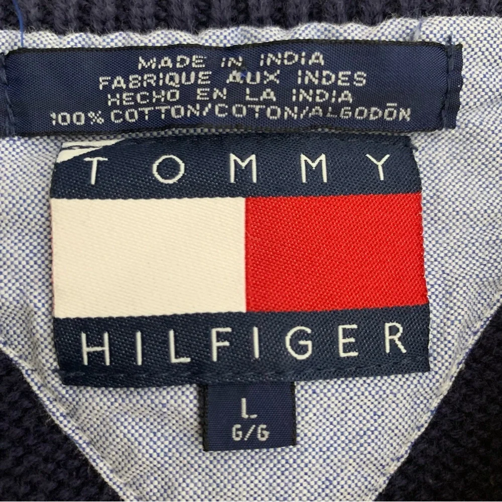 Tommy Hilfiger Vintage Oversized Navy & Yellow Striped Crewneck Pullover Sweater